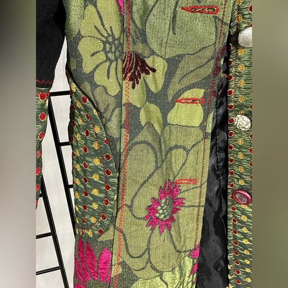 Vintage lulu h floral iridescent green unique coat button down size m - Picture 10 of 16